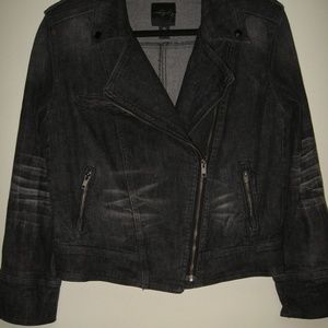Jessica Simpson distressed black moto denim jacket